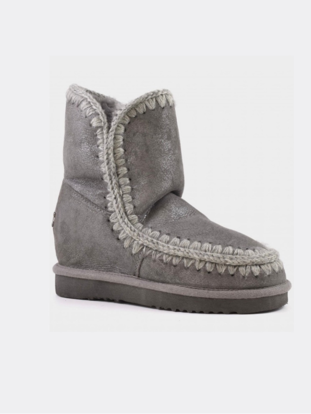 MOU Eskimo Shearling Wedge Boots Pewter Metallic Gray